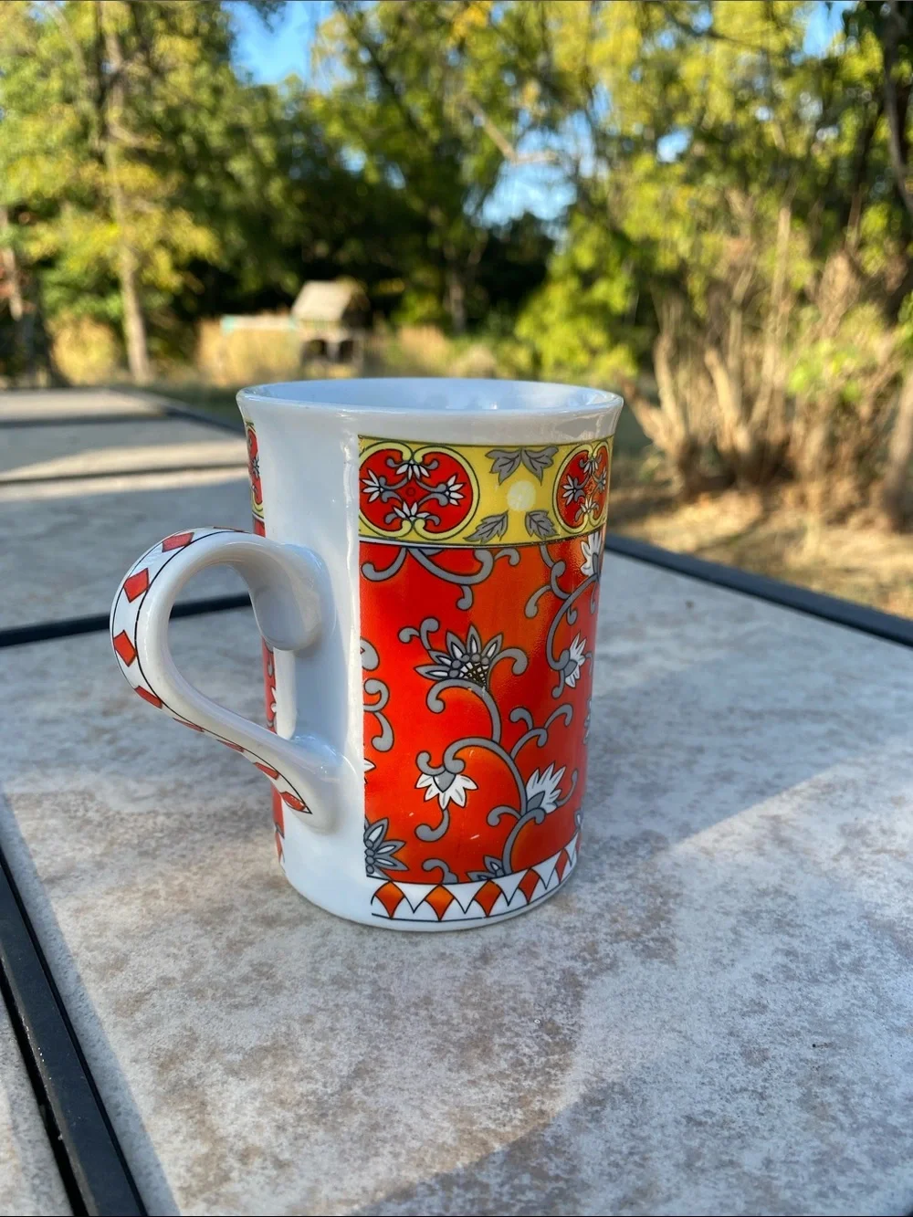 Vintage Pier 1 Porcelain Red Floral Mug Made In Japan by Kanesho 1970s 3